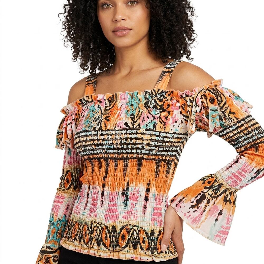 Kaelyn-max-ii Multicolor Graphic Stretch Top Women Plus Size 1X
